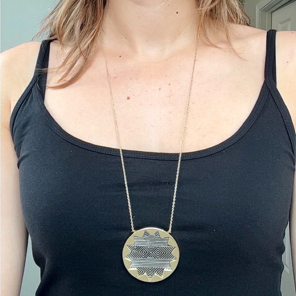 House of Harlow Large Sunburst Necklace with Gold and Silver Etching
